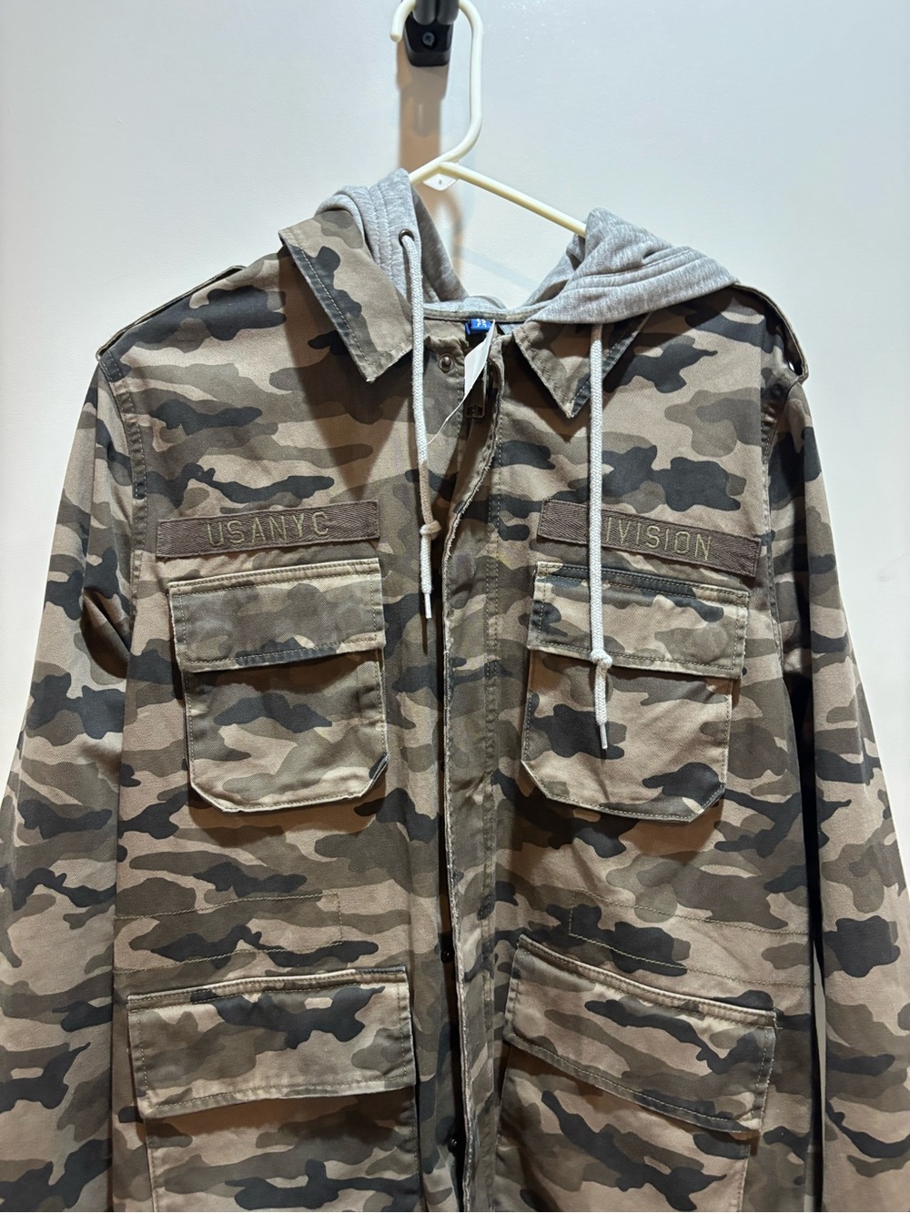 H&M Men's Camouflage Field Jacket with Grey Hood NWT Deadstock Y2K - Picture 6 of 14
